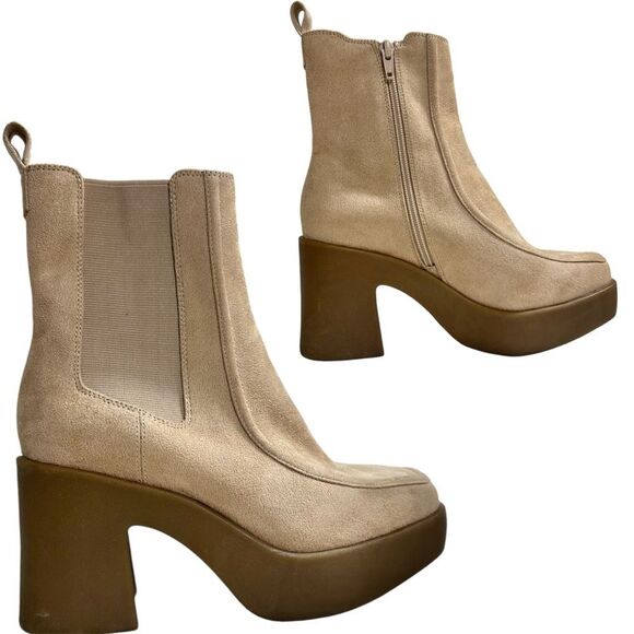 Lane Bryant Womens Sz 8W Tan Faux-Suede Platform Bootie Goring Side Zip NWOB - Picture 1 of 11